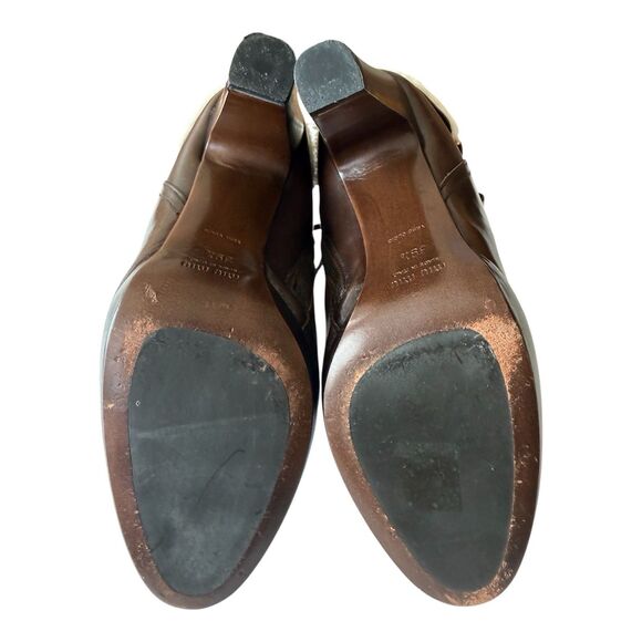Miu Miu Shearling Lined Brown Leather Ankle Boots SIZE 9.5 Buckle Strap Designer - Picture 6 of 16